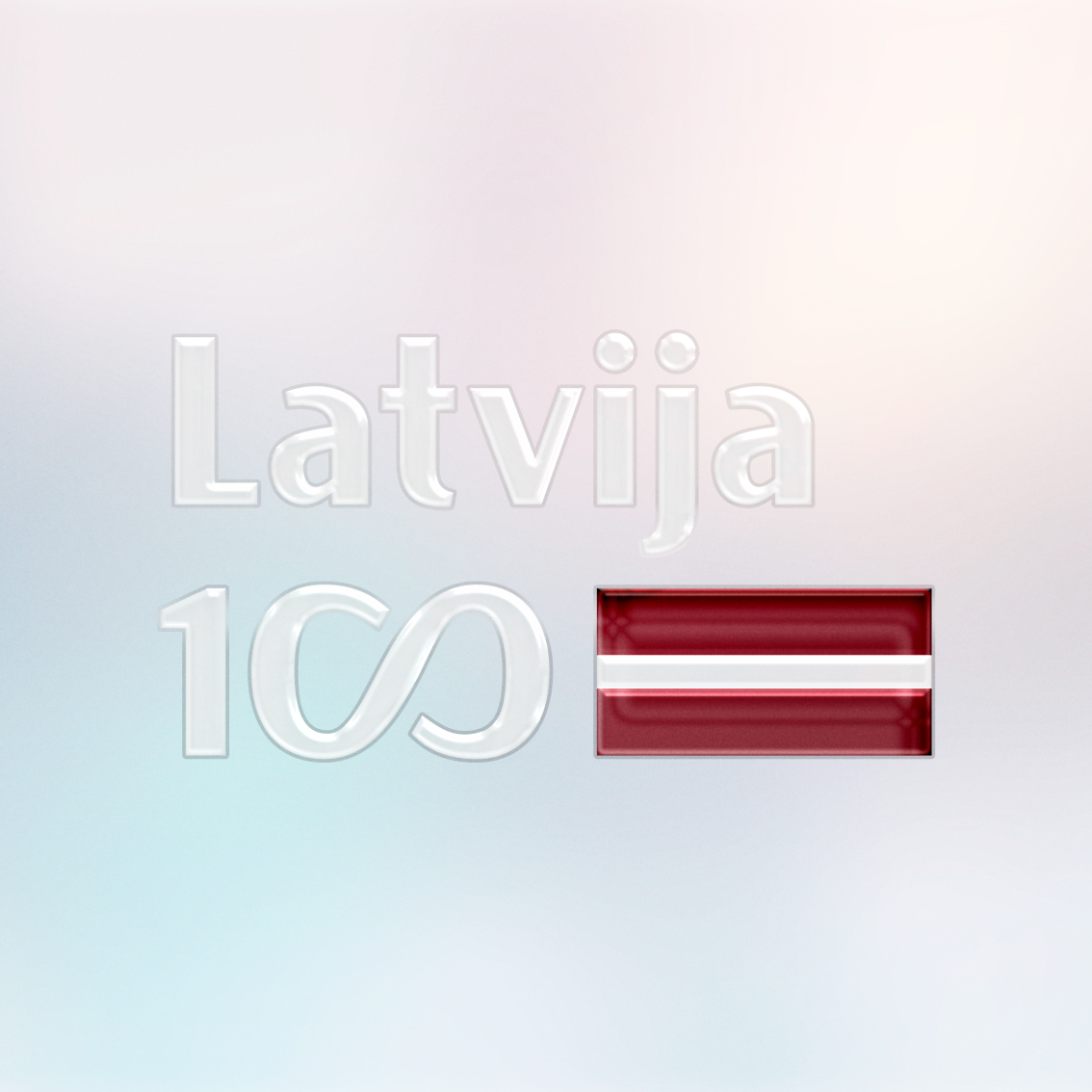 attēla pamatfons ir vieglos pasteļtoņos uz kura attēlota UV DTF uzlīme ar lakas pārklājumu. Uzlīmei ir redzams lakas reljefs. Uzlīme ir karoga formā ar Latvijas karoga krāsām. Uzraksts baltā krāsā Latvija. Apakšējā rindā 100 gades simbolika ar nelielu arodziņu.