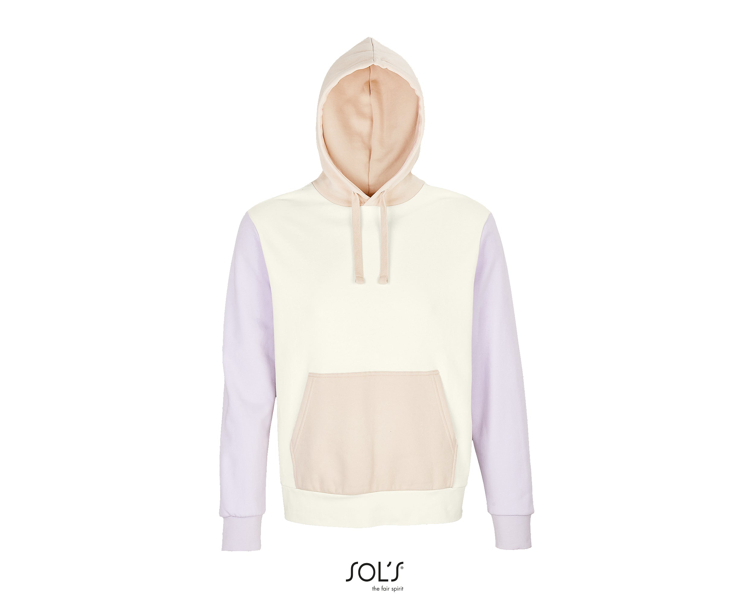 Dabīgās kokvilnas UNISEX džemperis ar kapuci - Trīs krāsu dizains, ar ķengurtipa kabatu un oderētu kapuci