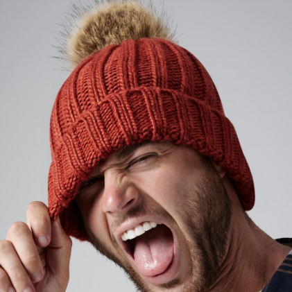 Faux Fur Pop Pom Chunky Beanie
