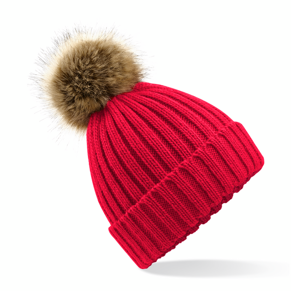 Faux Fur Pop Pom Chunky Beanie