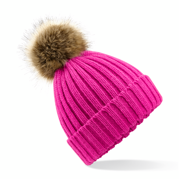 Faux Fur Pop Pom Chunky Beanie