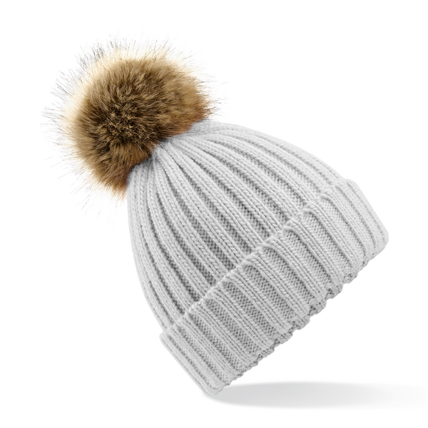 Faux Fur Pop Pom Chunky Beanie