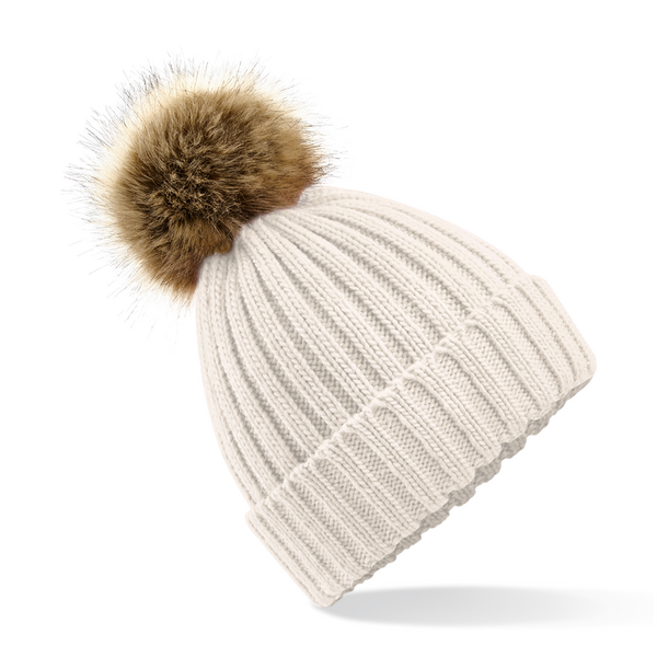 Faux Fur Pop Pom Chunky Beanie