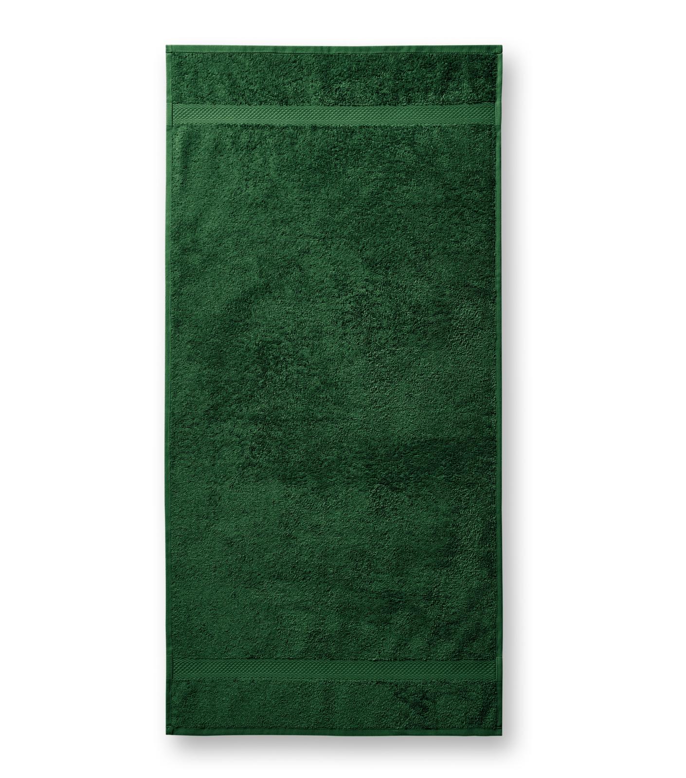 Terija cilpiņu auduma dvielis. Izmēr 50 x 100 cm. Tumši zaļā krāsā ar bodņu abos galos.