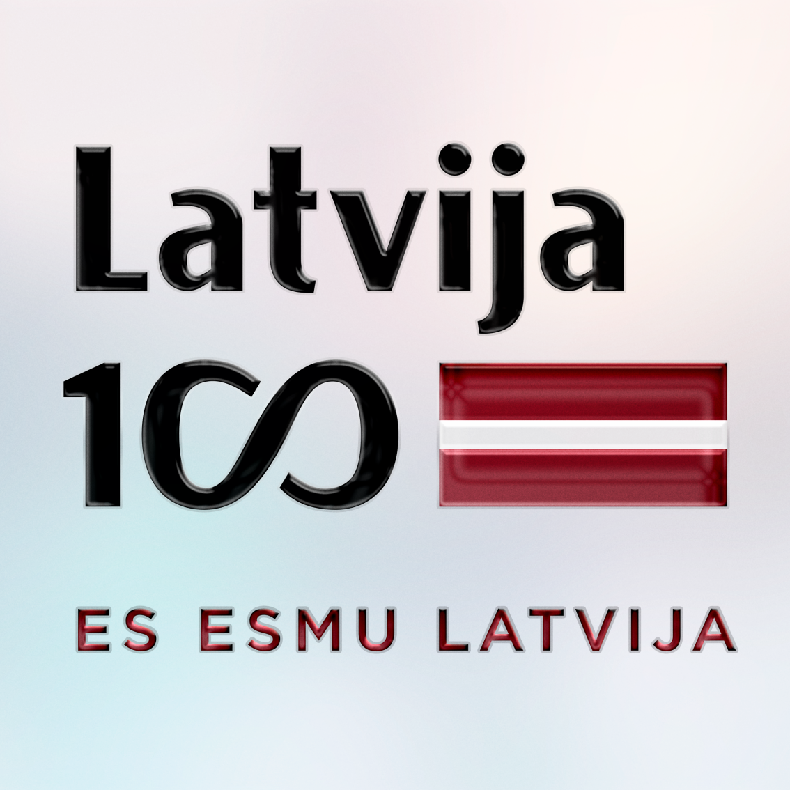 attēla pamatfons ir vieglos pasteļtoņos uz kura attēlota UV DTF uzlīme ar lakas pārklājumu. Uzlīmei ir redzams lakas reljefs. Uzlīme ir teksta  formā ar Latvijas karoga krāsām. Uzraksts melnā un sarkanā krāsā Latvija 100 un sarkans ES ESMU LATVIJA. Apakšējā rindā 100 gades simbolika ar nelielu arodziņu.