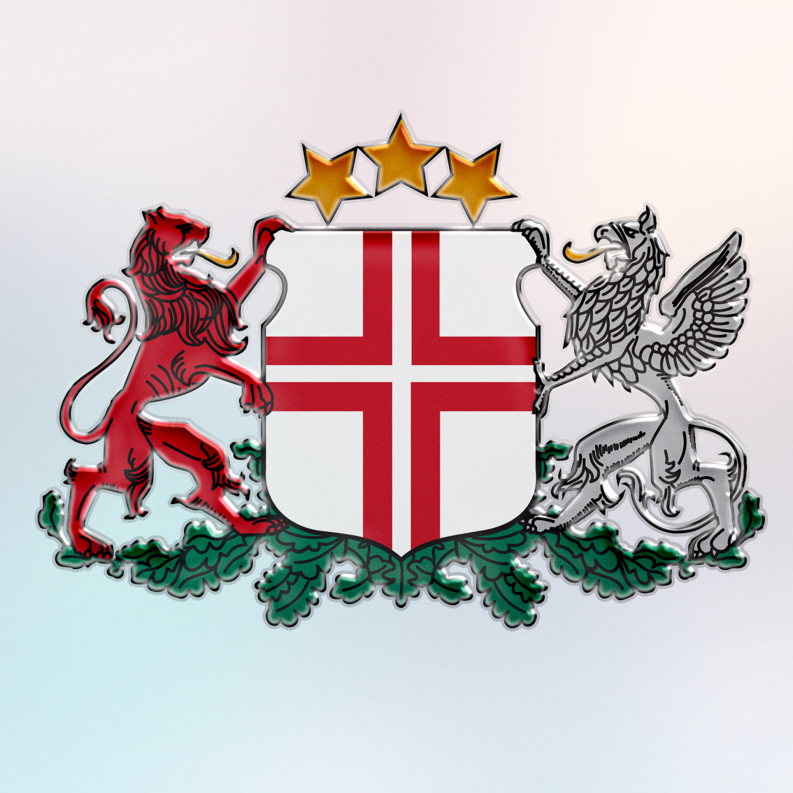 Latvijas Jūrasa spēku emblēma ar sarkanbaltsarkanu krustu centrā, ieskauta ar zelta zvaigžņu loku un atbalstīta ar sarkanu lauvu un sudraba grifu.